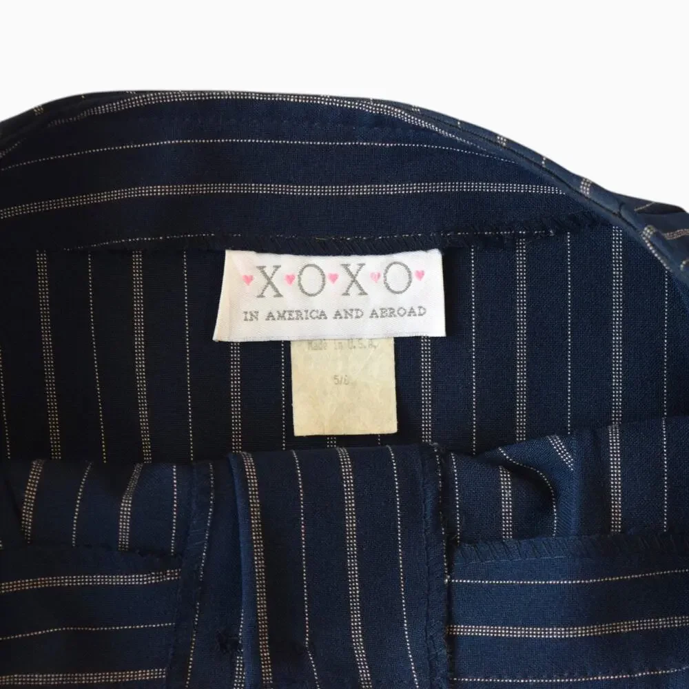 Y2K Navy Striped A Line Mini Skirt Size X-Small